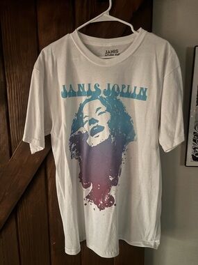 Janis Joplin Graphic Tee in White with Blue/Purple Print